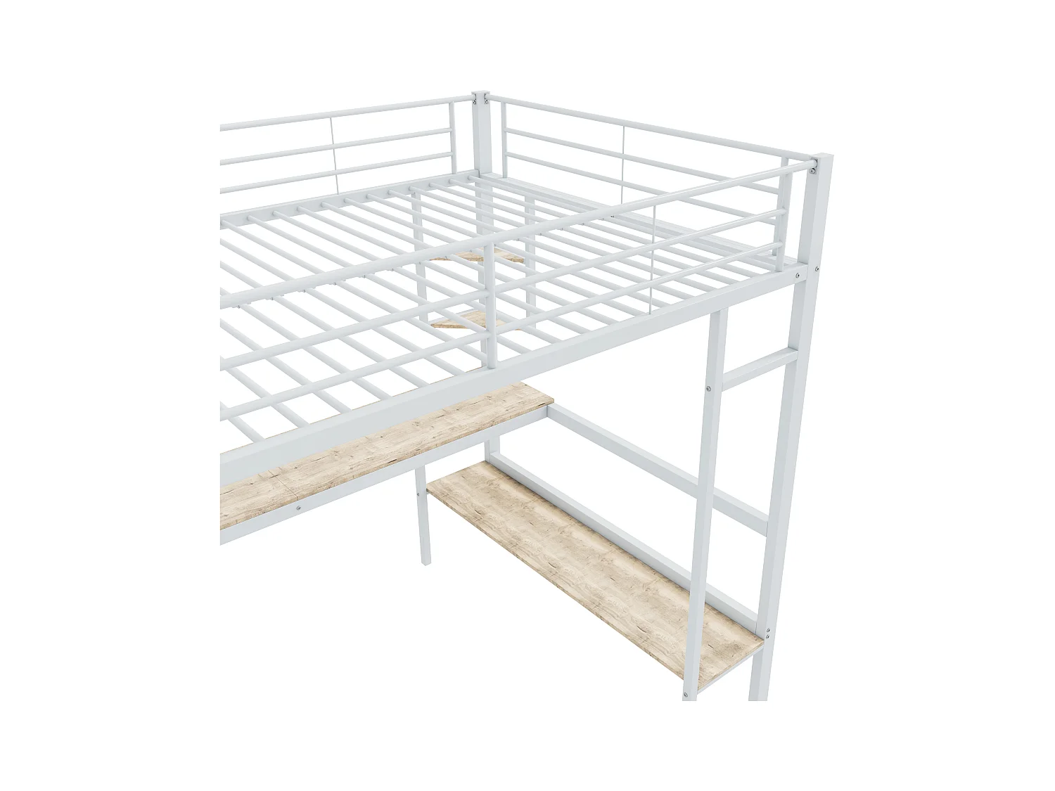 Lit mezzanine 140 x 200 cm avec bureau et étagères - Métal - Sommier à lattes - Blanc (sans matelas)