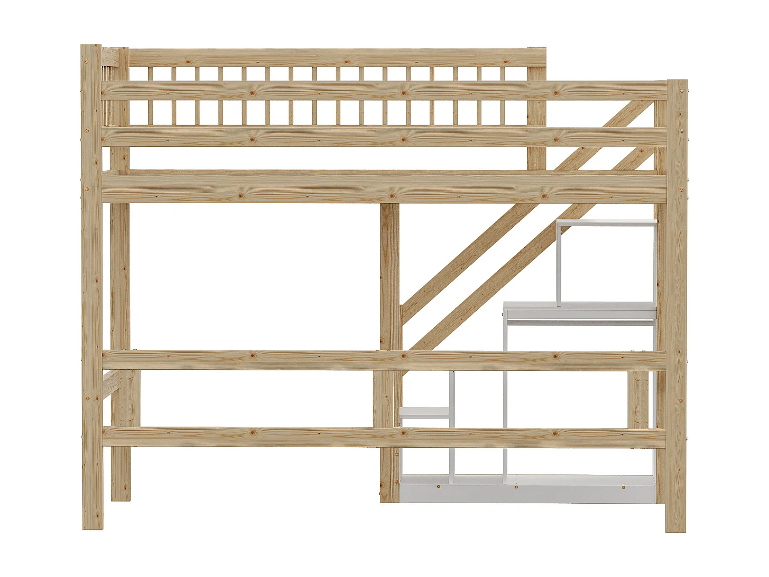 Cama alta 90 x 200 cm con armario - Madera maciza + MDF - Natural y blanco (sin colchón)