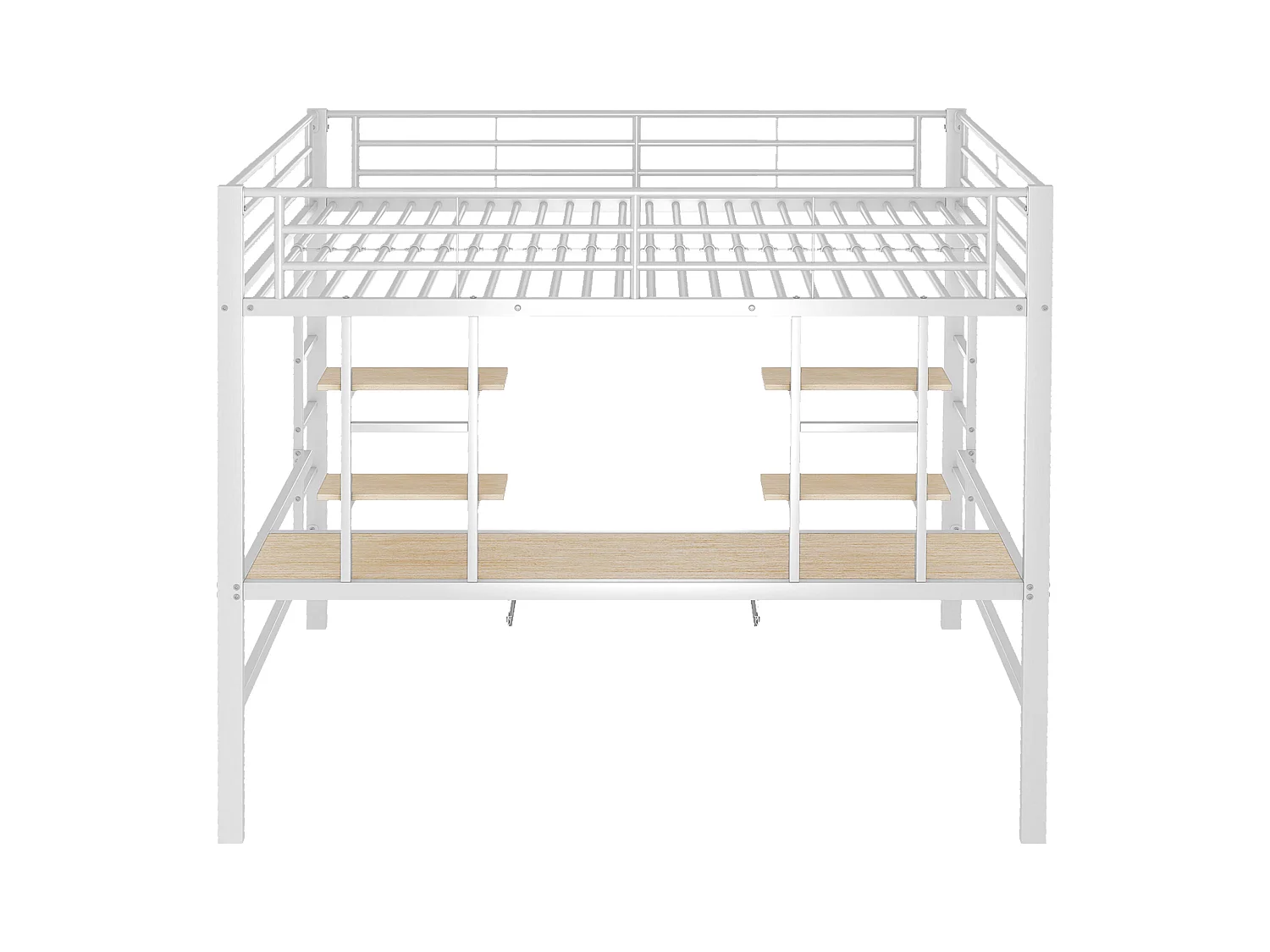 Cama alta 140 x 200 cm con escritorio y 2 estantes - Metal - Somier de láminas - Blanco (sin colchón)