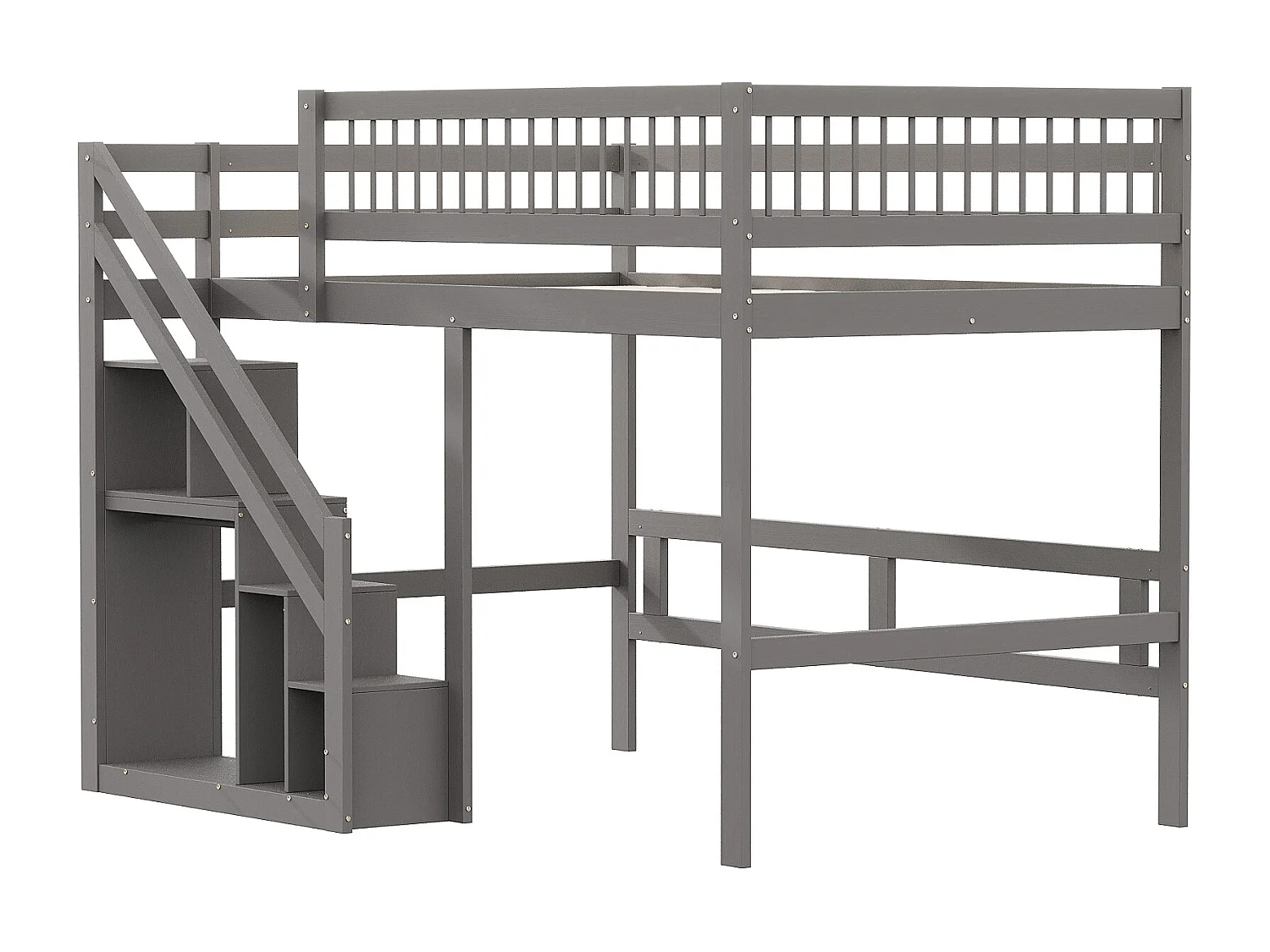 Mezzaninebed 140 x 200 cm met opbergkast - Massief hout + MDF - Grijs (zonder matras)