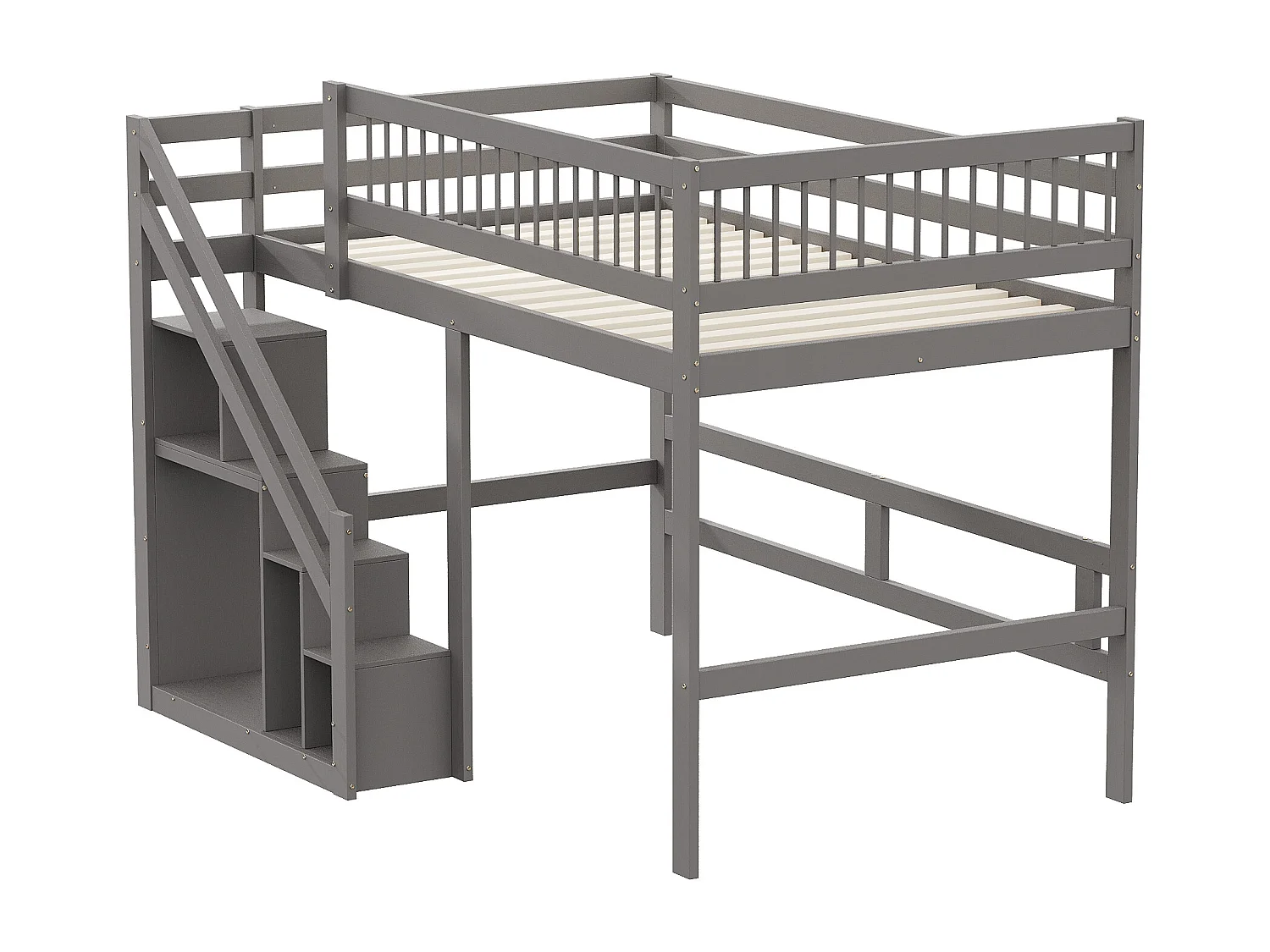 Mezzaninebed 140 x 200 cm met opbergkast - Massief hout + MDF - Grijs (zonder matras)