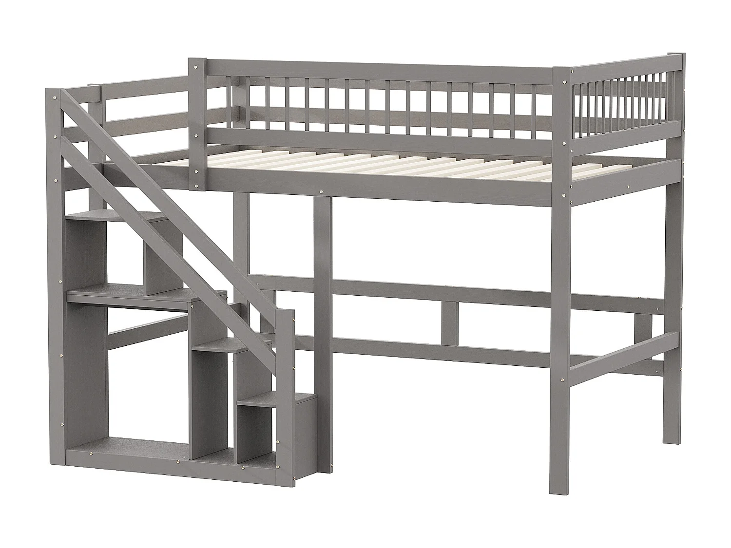 Mezzaninebed 140 x 200 cm met opbergkast - Massief hout + MDF - Grijs (zonder matras)