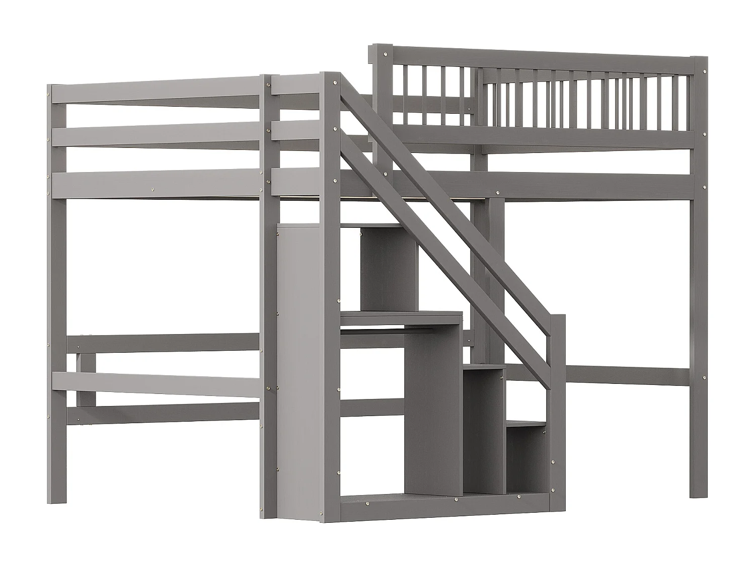 Mezzaninebed 140 x 200 cm met opbergkast - Massief hout + MDF - Grijs (zonder matras)