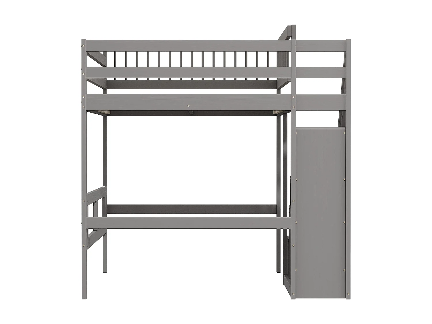 Mezzaninebed 140 x 200 cm met opbergkast - Massief hout + MDF - Grijs (zonder matras)