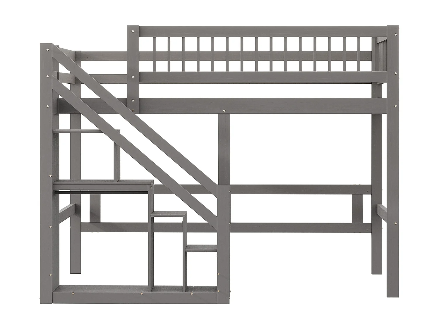 Mezzaninebed 140 x 200 cm met opbergkast - Massief hout + MDF - Grijs (zonder matras)