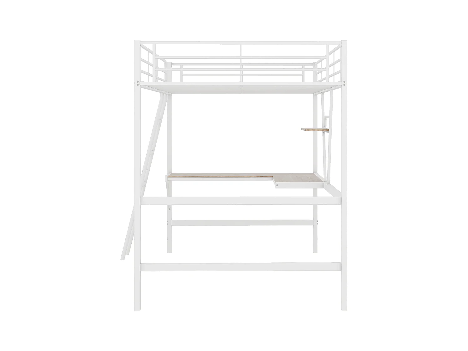 Lit mezzanine 90 x 200 cm avec bureau en L et étagère - Métal+MDF - Sommier à lattes - Naturel (sans matelas)
