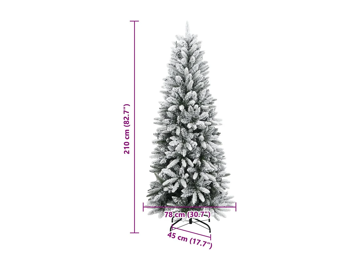 Árvore Natal artificial c/ 300 luzes LED e flocos de neve 210cm