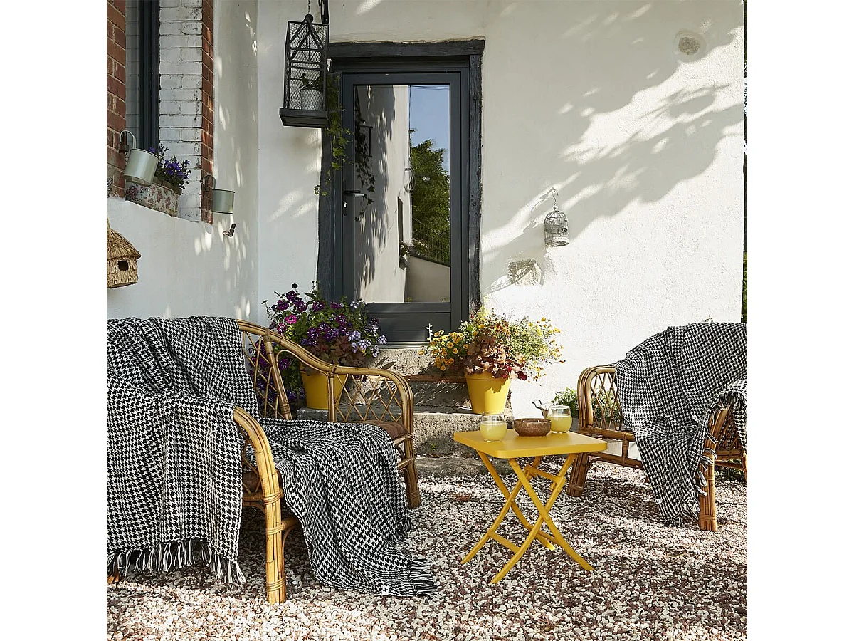 CHARLES - Plaid à Franges 100% Recyclé Tissage Vichy Noir et Blanc 130x160cm