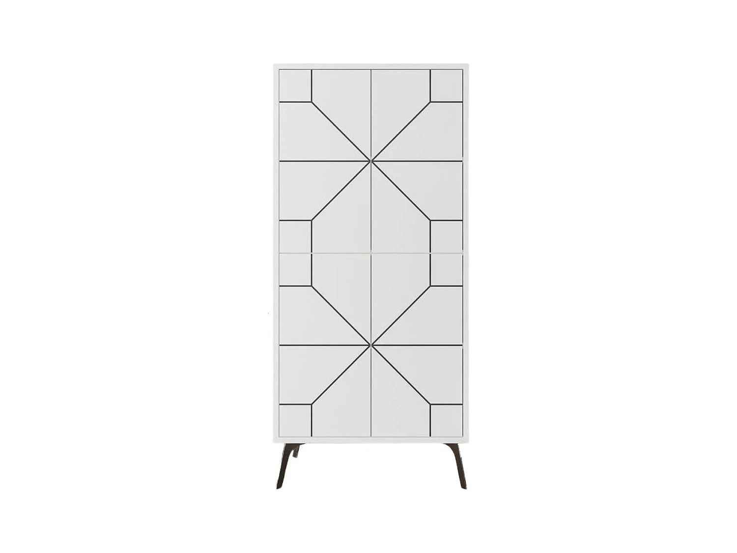 Buffet haut 4 portes blanches avec décors noirs H136 cm - Dune