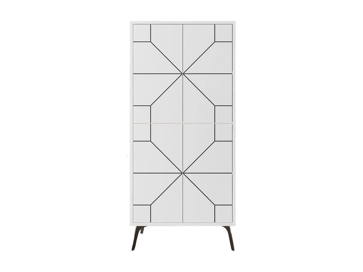 Buffet haut 4 portes blanches avec décors noirs H136 cm - Dune