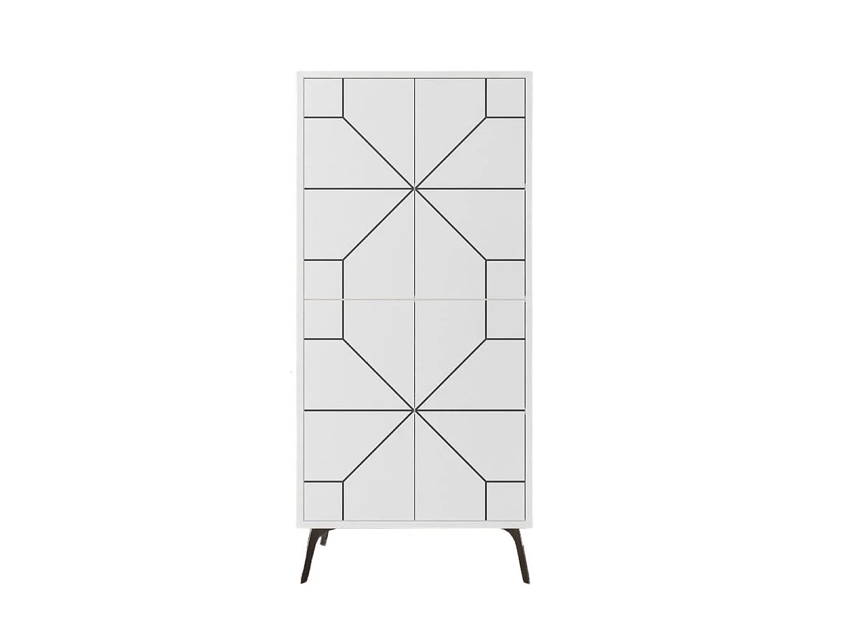 Szafka wysoka z 4 białymi drzwiami i czarnym dekorem H136 cm - Dune