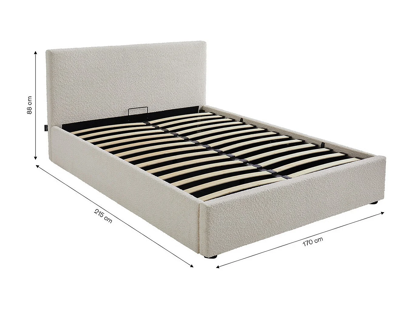 Lit coffre adulte 160x200 cm avec tête de lit matelassée en tissu bouclé beige et sommier - Tina