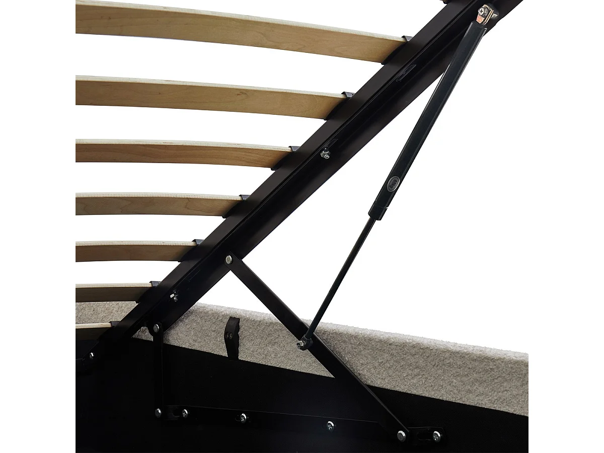 Lit coffre adulte 160x200 cm avec tête de lit matelassée en tissu bouclé beige et sommier - Tina