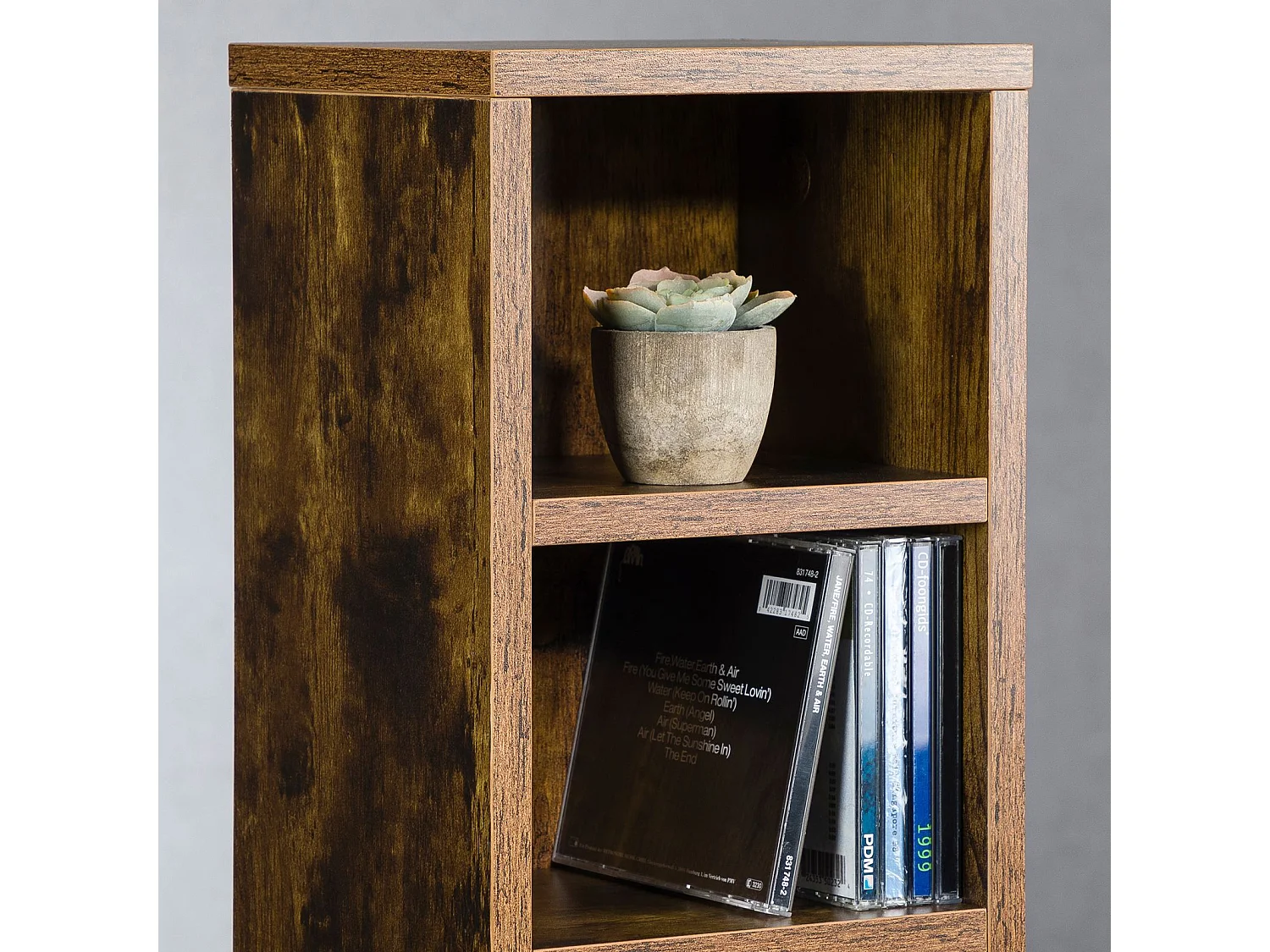 Étagère pour CD et DVD MELODIE en bois avec 5 étagères, 21 x 88 x 20 cm, Idéal pour rangements CD et DVD, Semi-modulable, Old style