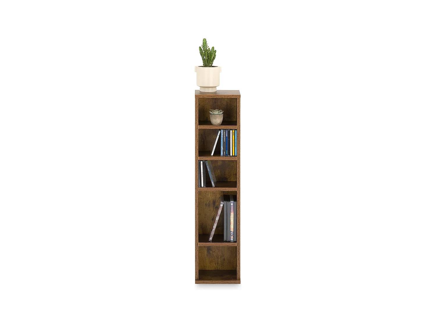 Étagère pour CD et DVD MELODIE en bois avec 5 étagères, 21 x 88 x 20 cm, Idéal pour rangements CD et DVD, Semi-modulable, Old style