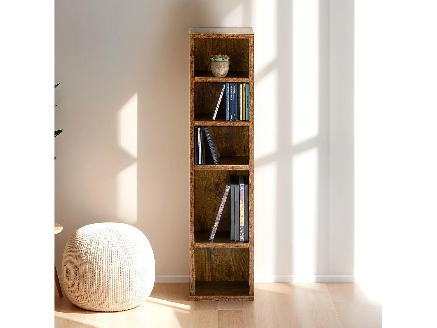 Étagère pour CD et DVD MELODIE en bois avec 5 étagères, 21 x 88 x 20 cm, Idéal pour rangements CD et DVD, Semi-modulable, Old style