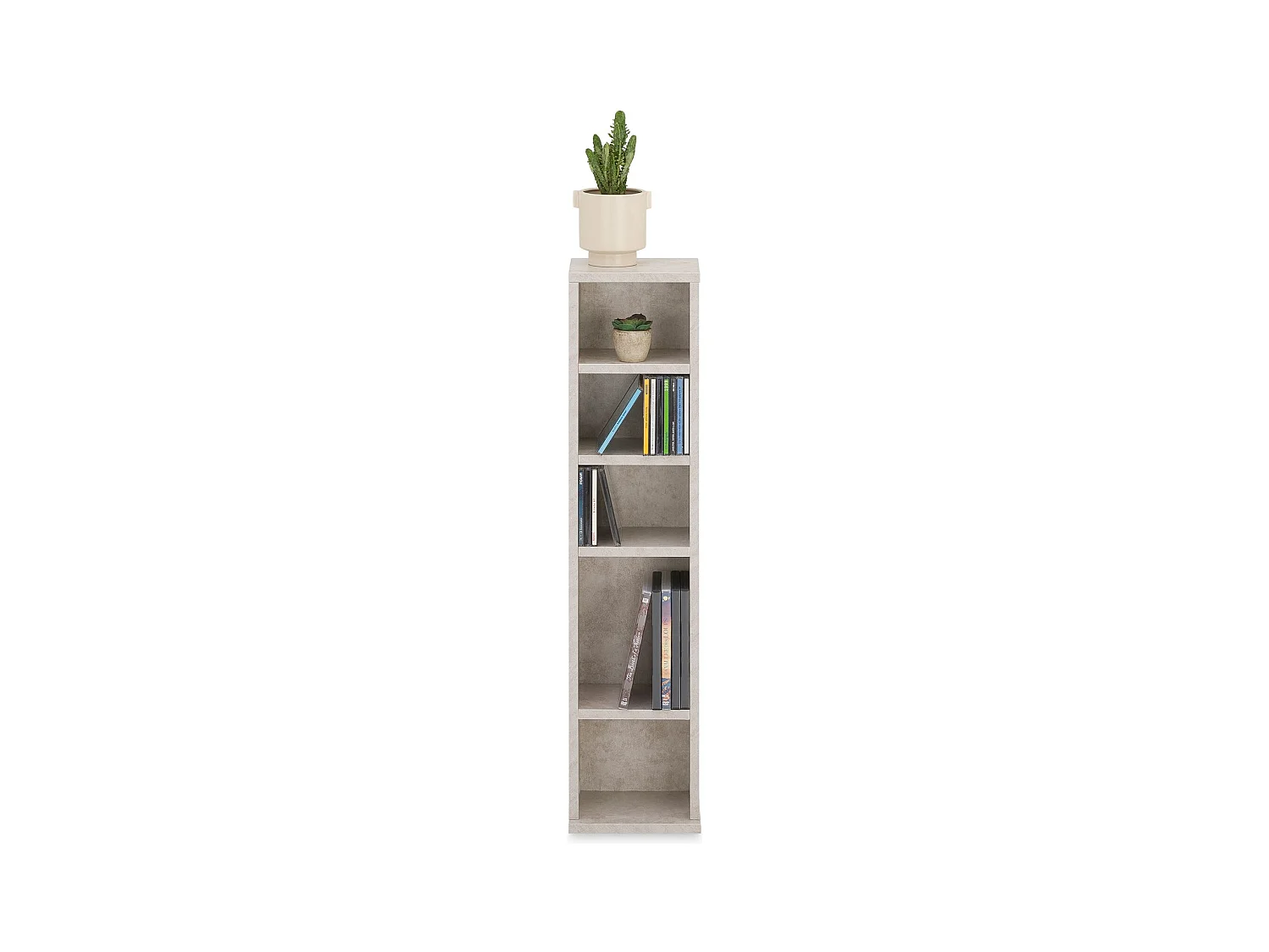 Étagère pour CD et DVD MELODIE en bois avec 5 étagères, 21 x 88 x 20 cm, Semi-modulable, Coloris béton