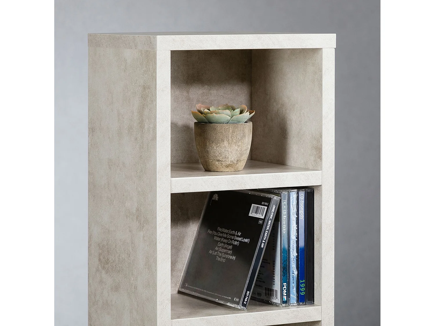 Étagère pour CD et DVD MELODIE en bois avec 5 étagères, 21 x 88 x 20 cm, Semi-modulable, Coloris béton