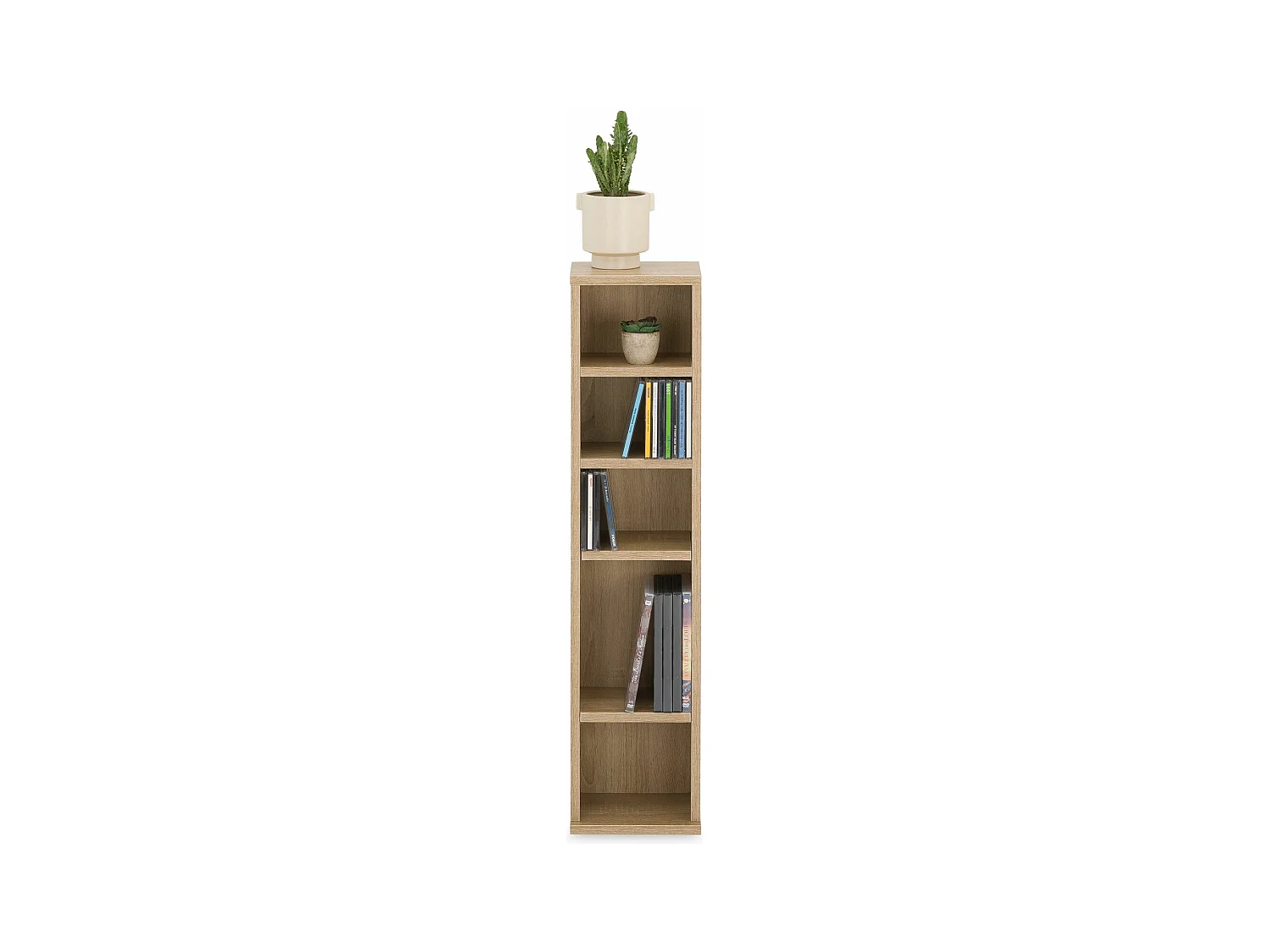 Étagère pour CD et DVD MELODIE en bois avec 5 étagères, 21 x 88 x 20 cm, Semi-modulable, Coloris chêne sonoma