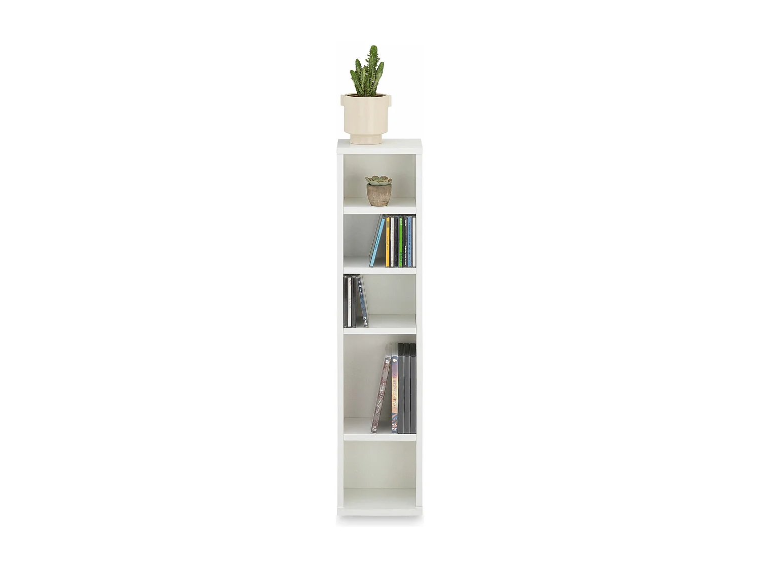 Étagère pour CD et DVD MELODIE en bois avec 5 étagères, 21 x 88 x 20 cm, Idéal pour rangements CD et DVD, Semi-modulable, Blanc