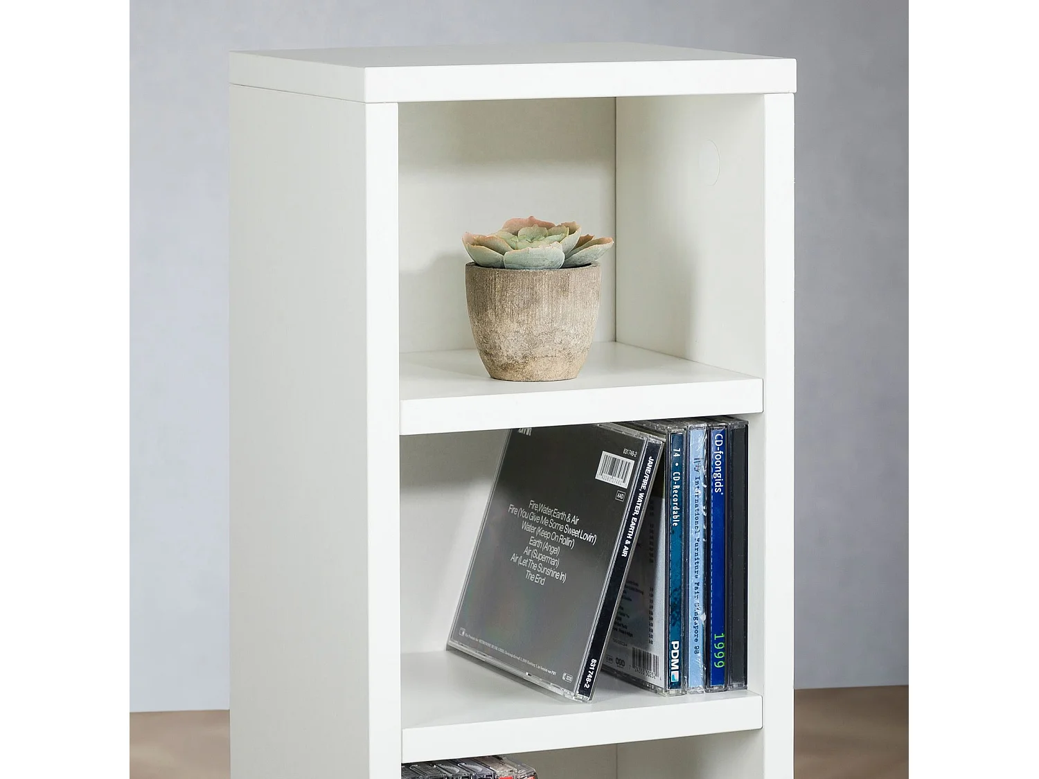 Étagère pour CD et DVD MELODIE en bois avec 5 étagères, 21 x 88 x 20 cm, Idéal pour rangements CD et DVD, Semi-modulable, Blanc