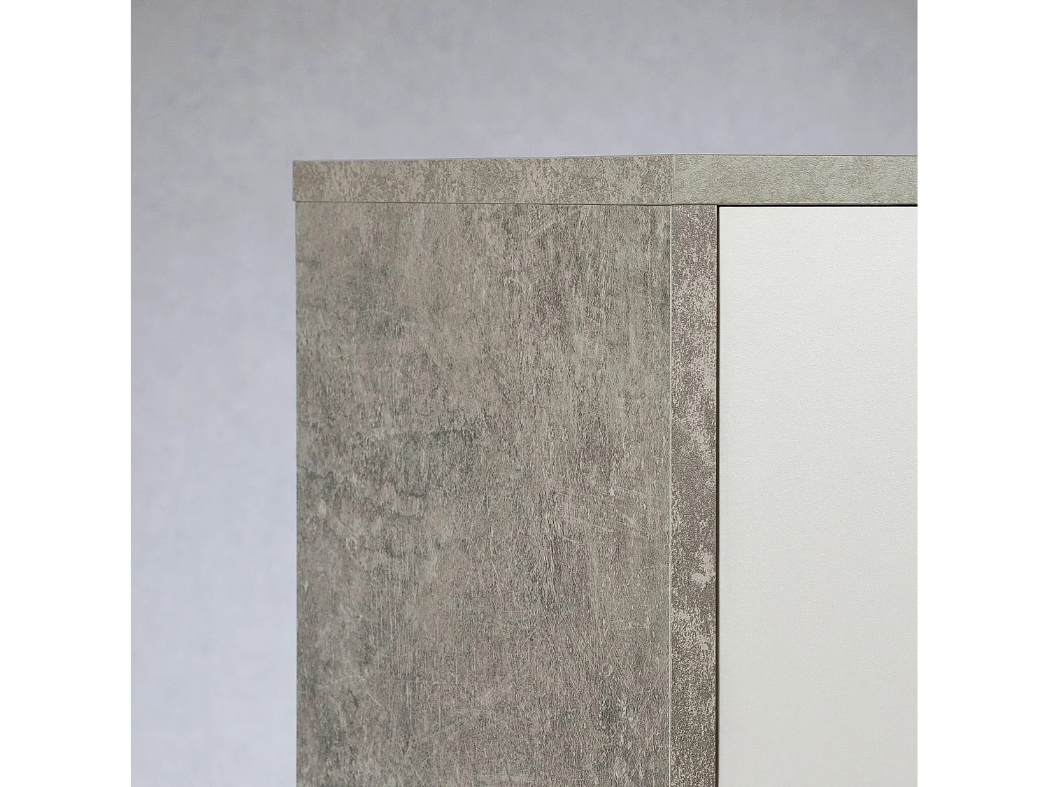 Buffet salle à manger CORALINE L 88 cm en bois massif coloris blanc et béton avec 1 tiroir et 3 portes