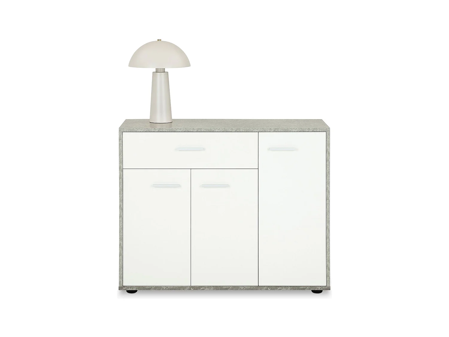 Buffet salle à manger CORALINE L 88 cm en bois massif coloris blanc et béton avec 1 tiroir et 3 portes