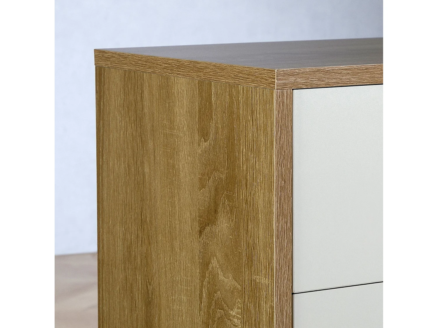 Buffet salle à manger CORALINE L 88 cm en bois massif blanc et chêne sonoma avec 1 tiroir et 3 portes