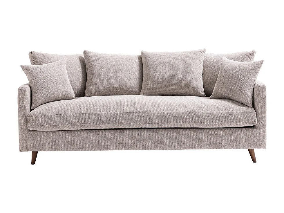 Villabon - Canapé 4 places en tissu pieds bois foncé - Naturel chiné