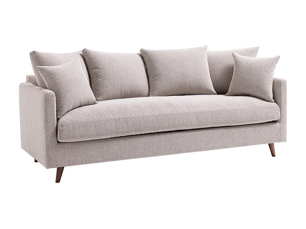 Villabon - Canapé 4 places en tissu pieds bois foncé - Naturel chiné