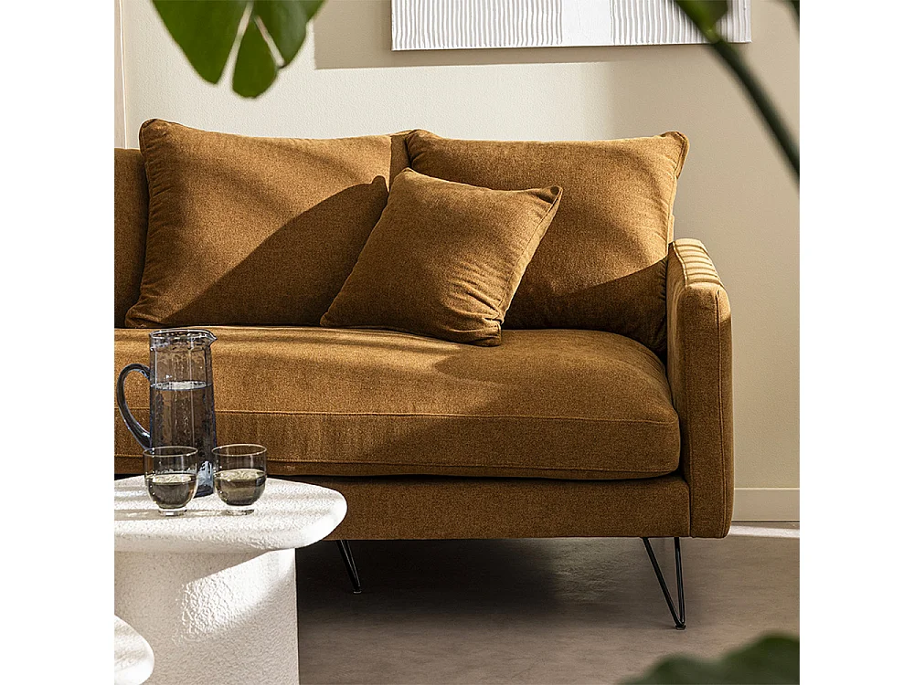 Villabon - Canapé 3 places en tissu pieds épingles noirs - Bronze