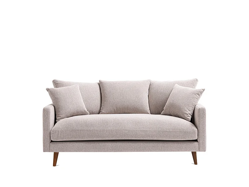 Villabon - Canapé 3 places en tissu pieds bois foncé - Naturel chiné