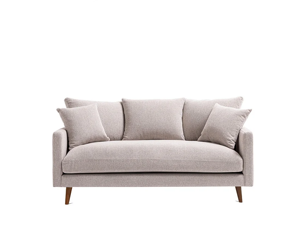 Villabon - Canapé 3 places en tissu pieds bois foncé - Naturel chiné