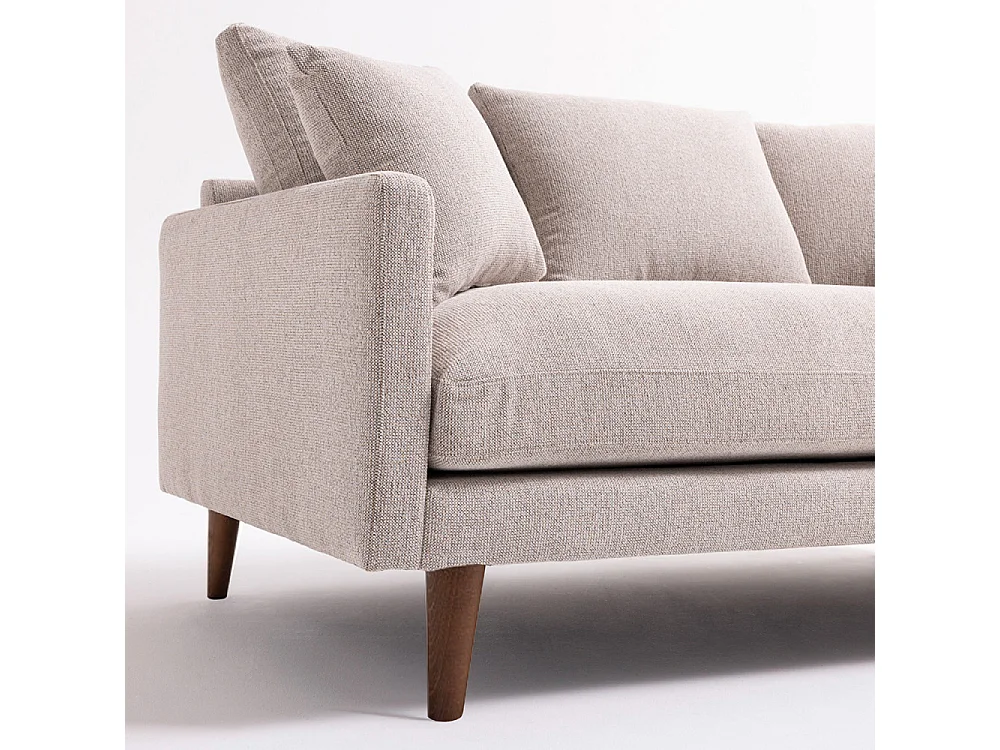 Villabon - Canapé 3 places en tissu pieds bois foncé - Naturel chiné