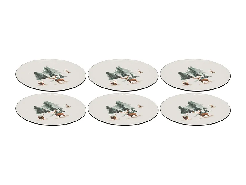 Vaisselle en porcelaine décor Cerf et Sapin, style fait main Assiette 27cm