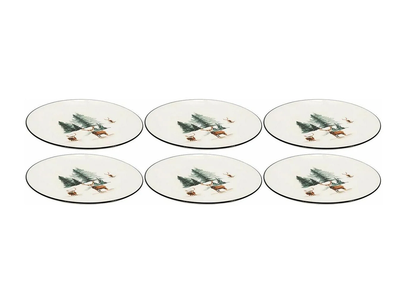 Vaisselle en porcelaine décor Cerf et Sapin, style fait main Assiette 19cm