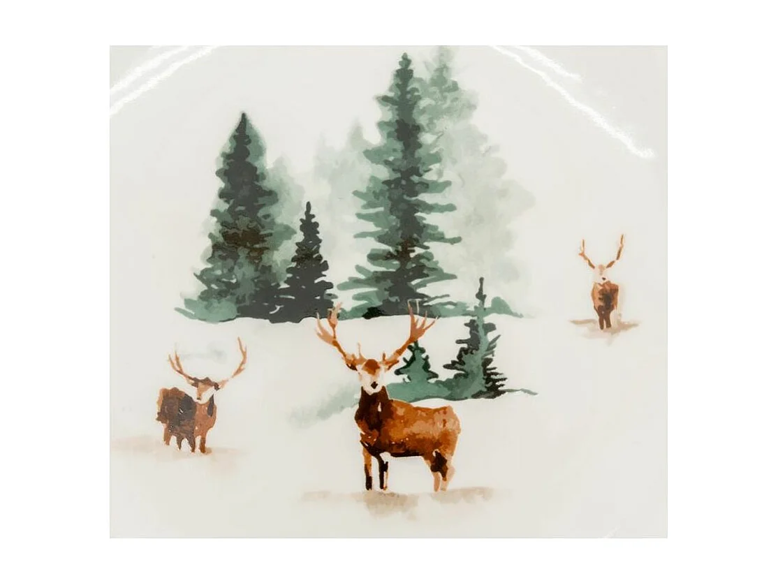 Vaisselle en porcelaine décor Cerf et Sapin, style fait main Assiette 19cm