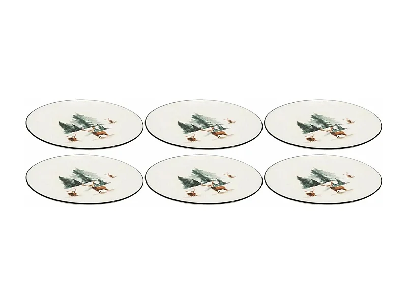 Vaisselle en porcelaine décor Cerf et Sapin, style fait main Assiette 19cm
