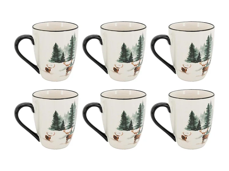 Vaisselle en porcelaine décor Cerf et Sapin, style fait main Tasse