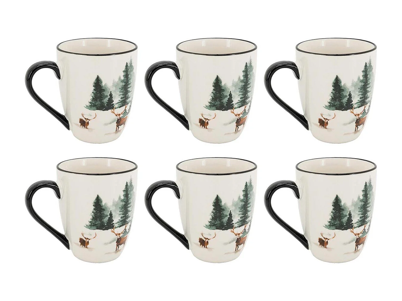 Vaisselle en porcelaine décor Cerf et Sapin, style fait main Tasse