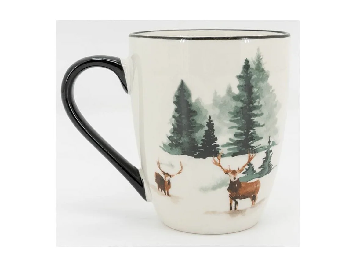 Vaisselle en porcelaine décor Cerf et Sapin, style fait main Tasse