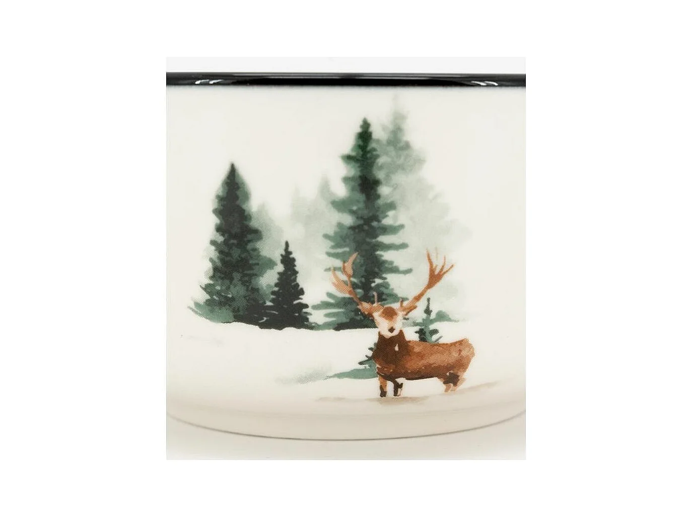 Vaisselle en porcelaine décor Cerf et Sapin, style fait main Bol