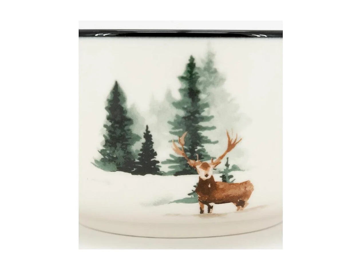 Vaisselle en porcelaine décor Cerf et Sapin, style fait main Bol