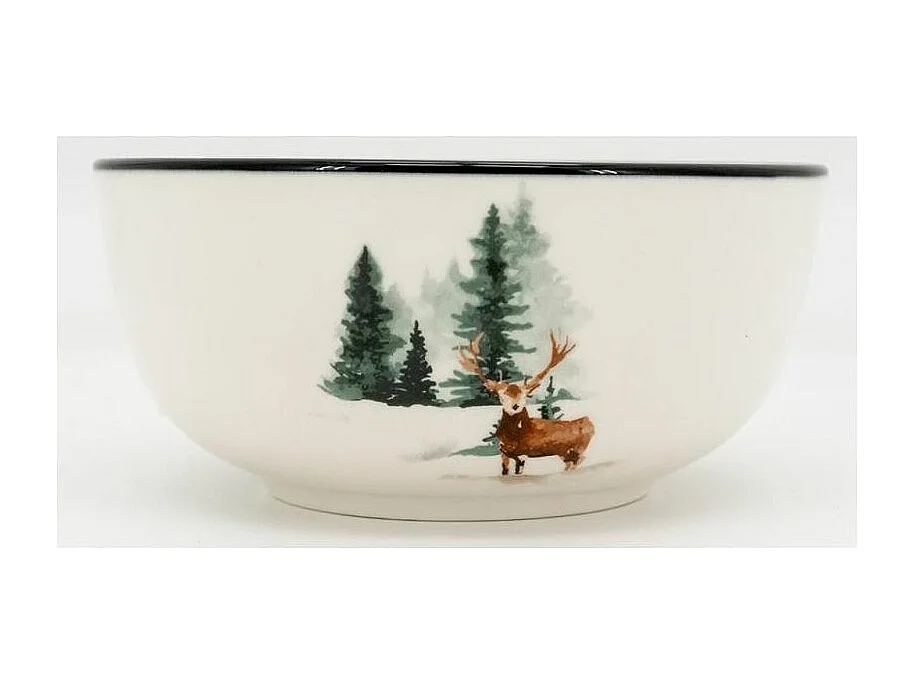 Vaisselle en porcelaine décor Cerf et Sapin, style fait main Bol