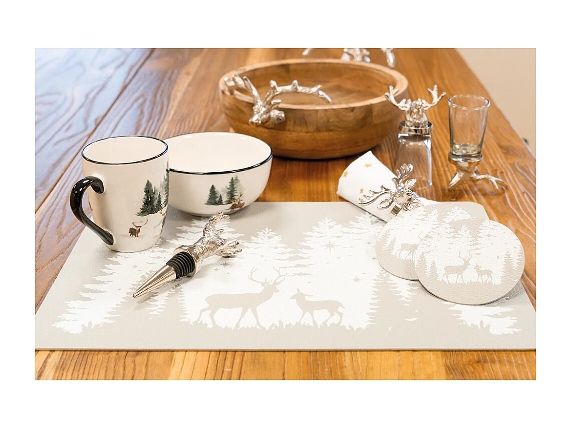 Vaisselle en porcelaine décor Cerf et Sapin, style fait main Bol