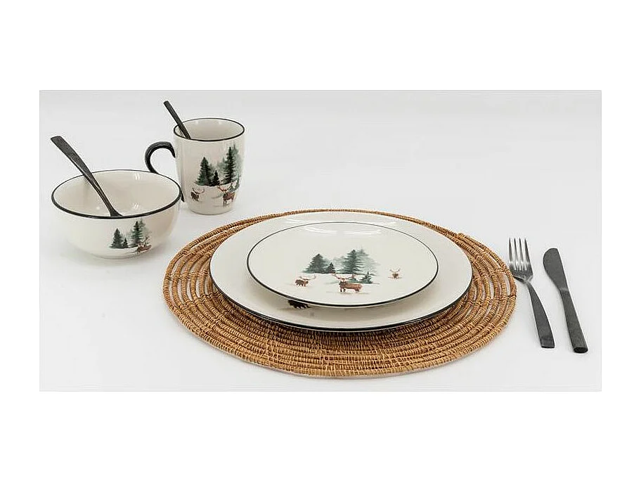 Vaisselle en porcelaine décor Cerf et Sapin, style fait main Bol
