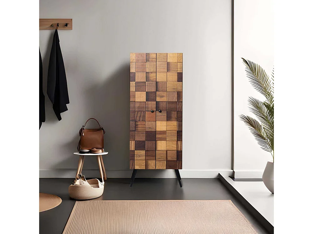 Armoire 2 portes Zéphir L51xH140cm Motif 3D Nuances de bois naturel