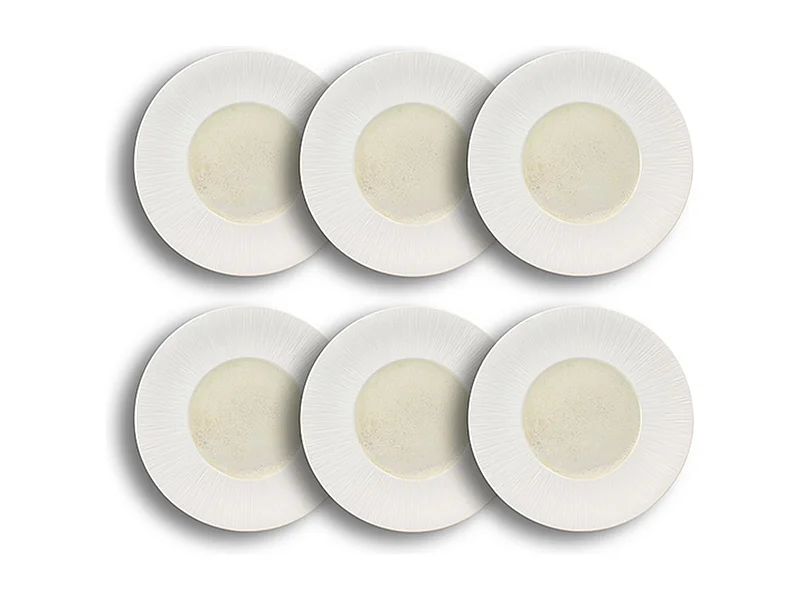 Ogo Living - Lot 6 Assiettes Plates Urus 31cm En Porcelaine Beige Et Blanc
