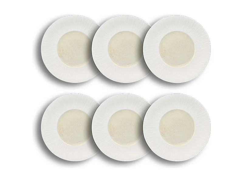 Ogo Living - Lot 6 Assiettes Creuses Urus 20cm En Porcelaine Beige Et Blanc