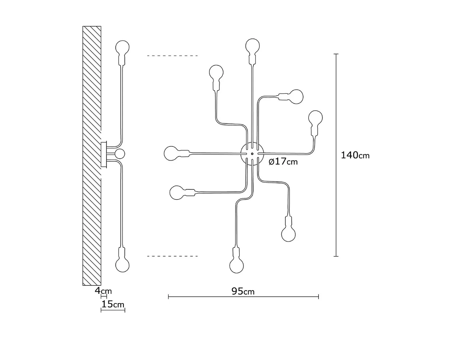 Lámpara colgante negra de metal ZOE con 8 fuentes de luz - Diseño moderno para salón o comedor